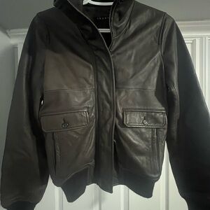 Theory Brownish Black Bomber Leather Jacket xs/s